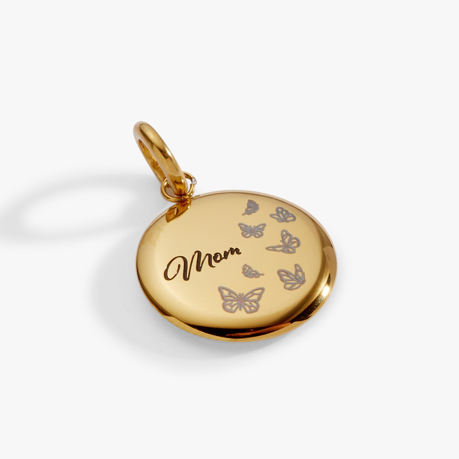 Mom Butterfly Disc Charm Stainless Steel Gold