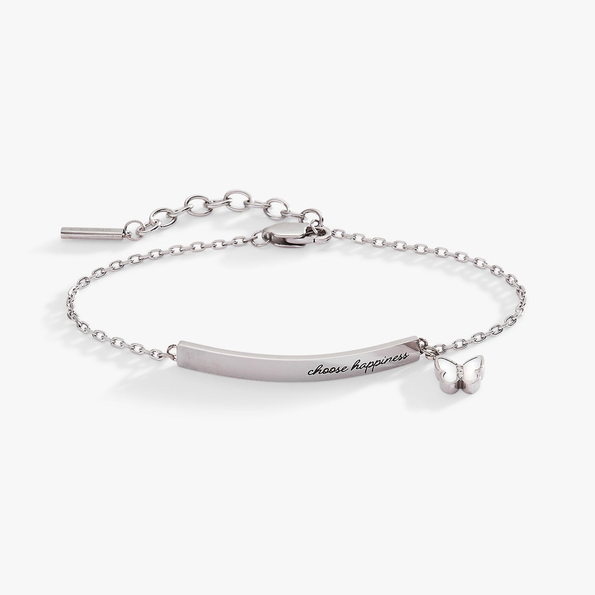 “Choose Happiness” Inline Bracelet Stainless Steel Silver