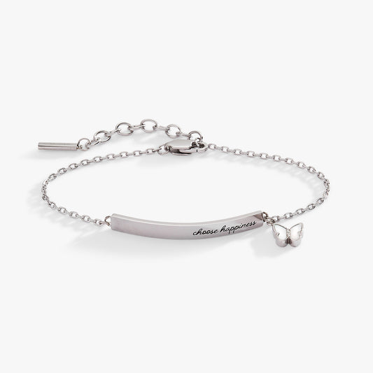 “Choose Happiness” Inline Bracelet Stainless Steel Silver