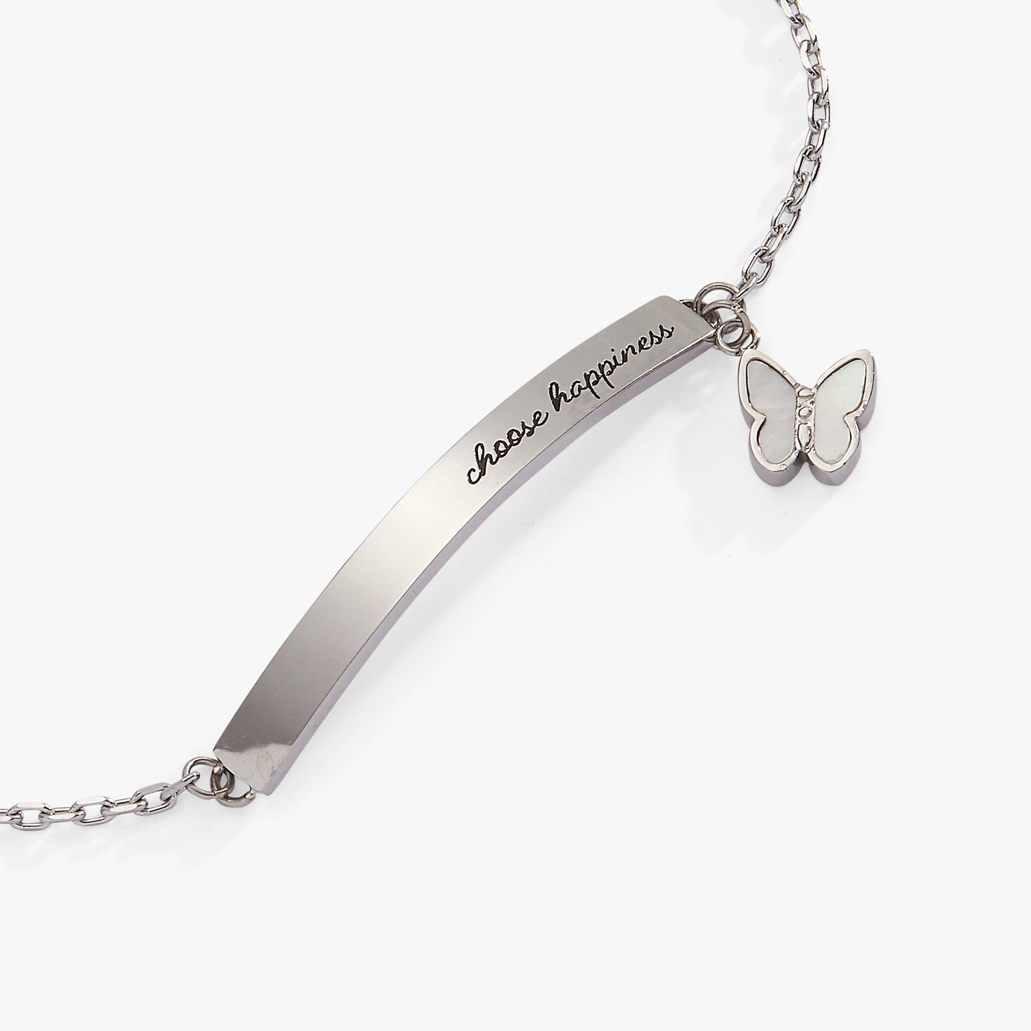 “Choose Happiness” Inline Bracelet Stainless Steel Silver