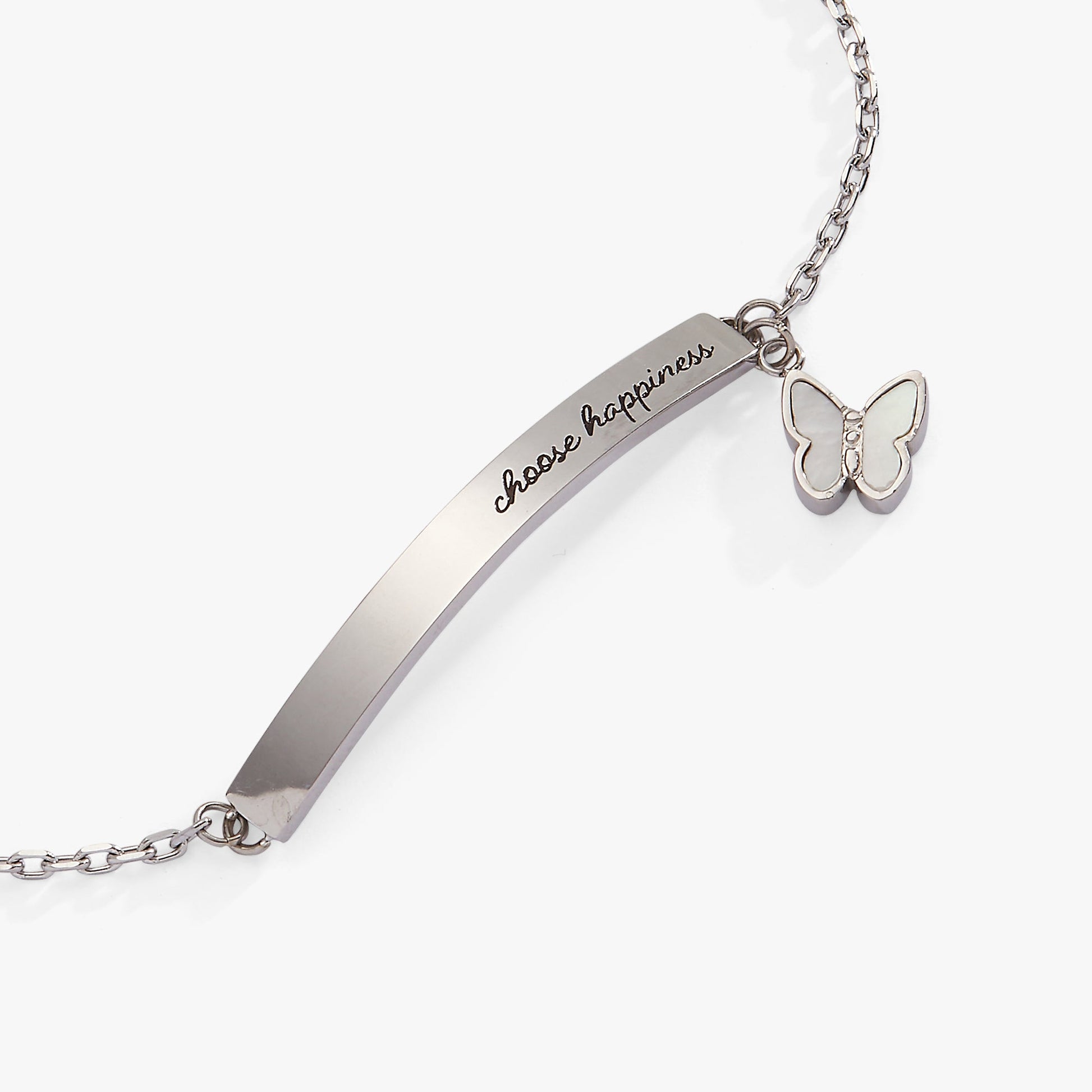 “Choose Happiness” Inline Bracelet Stainless Steel Silver