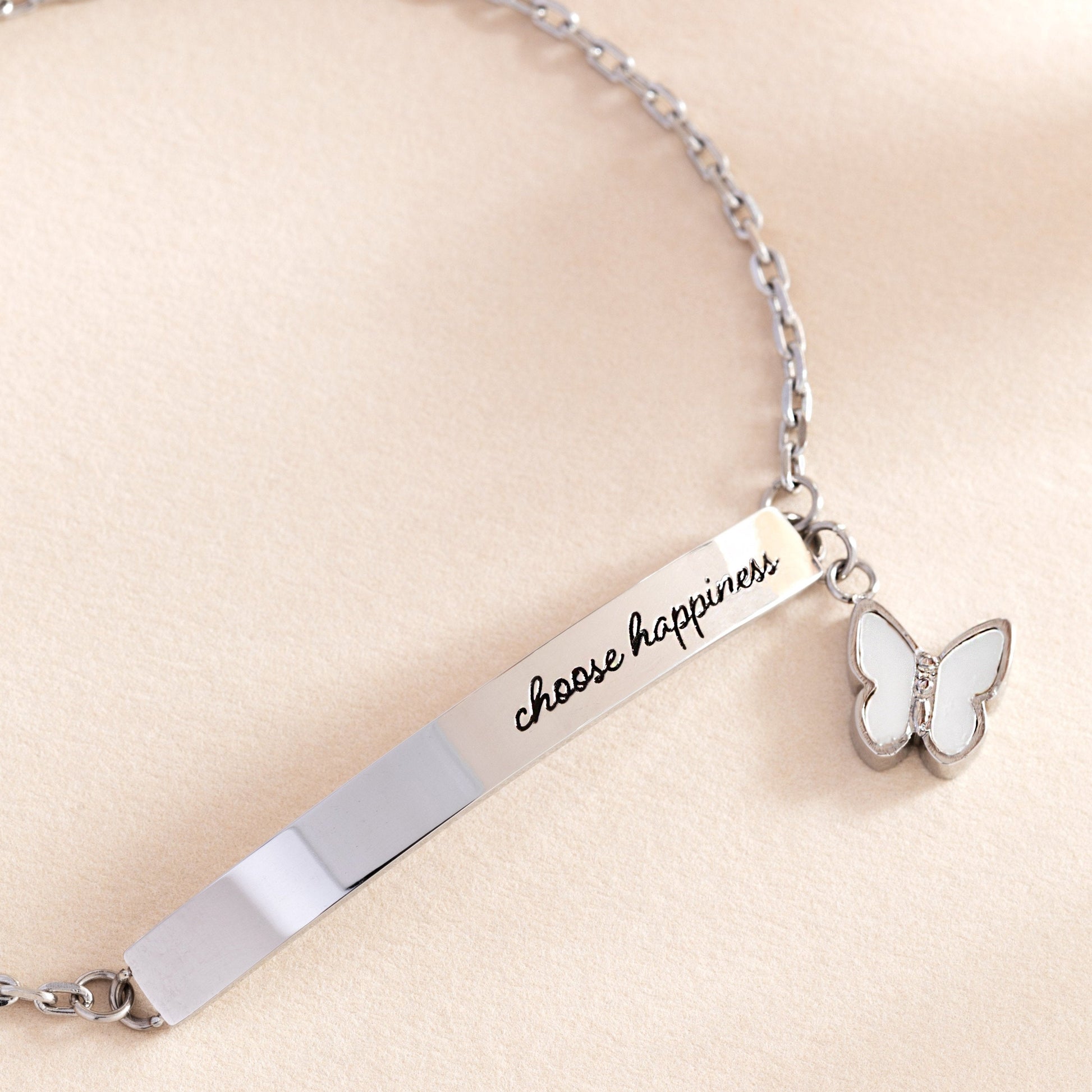 “Choose Happiness” Inline Bracelet Stainless Steel Silver