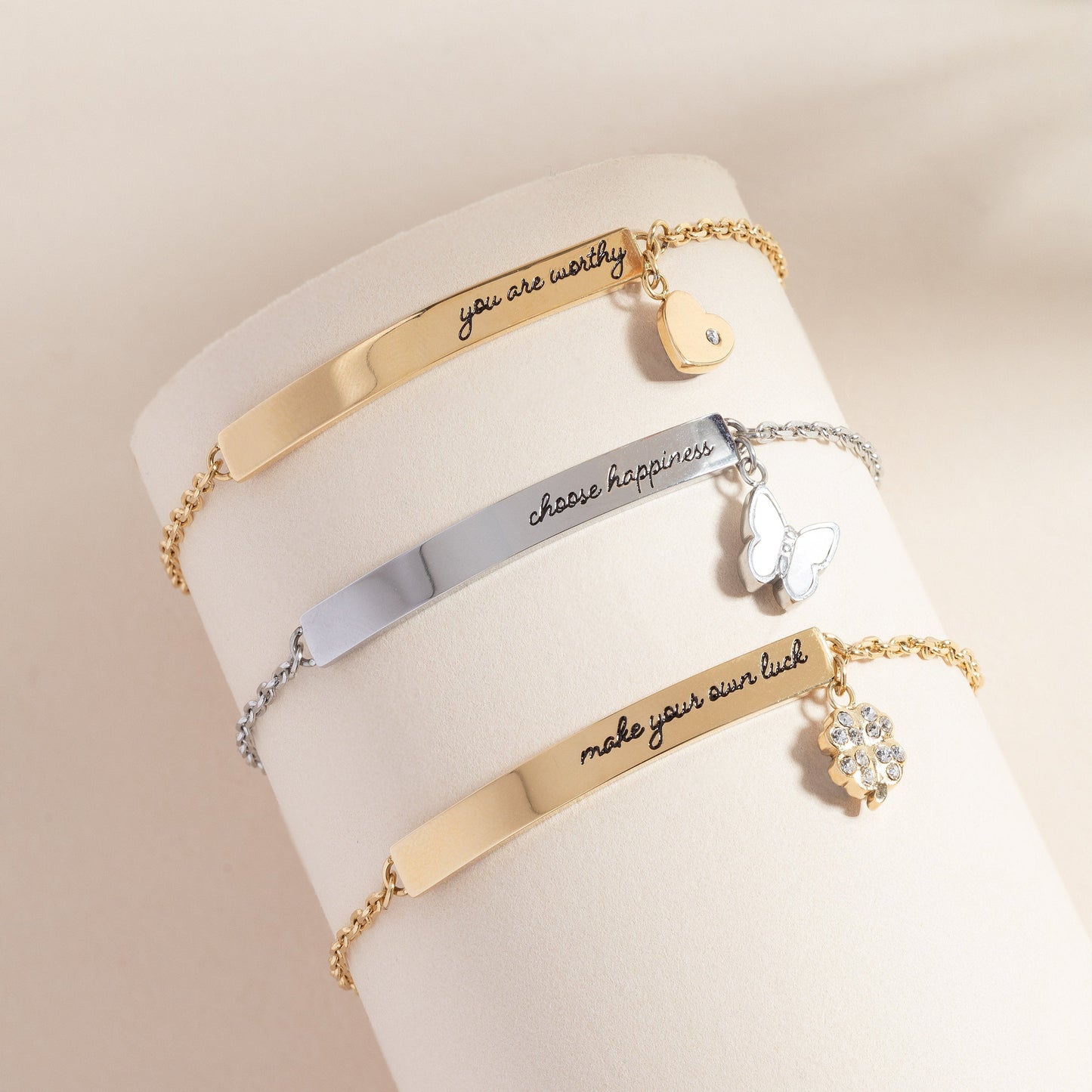 “Choose Happiness” Inline Bracelet Stainless Steel Silver