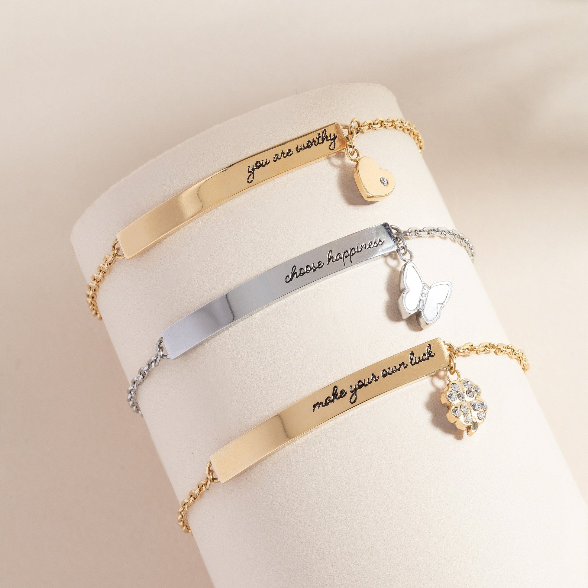 “Choose Happiness” Inline Bracelet Stainless Steel Silver