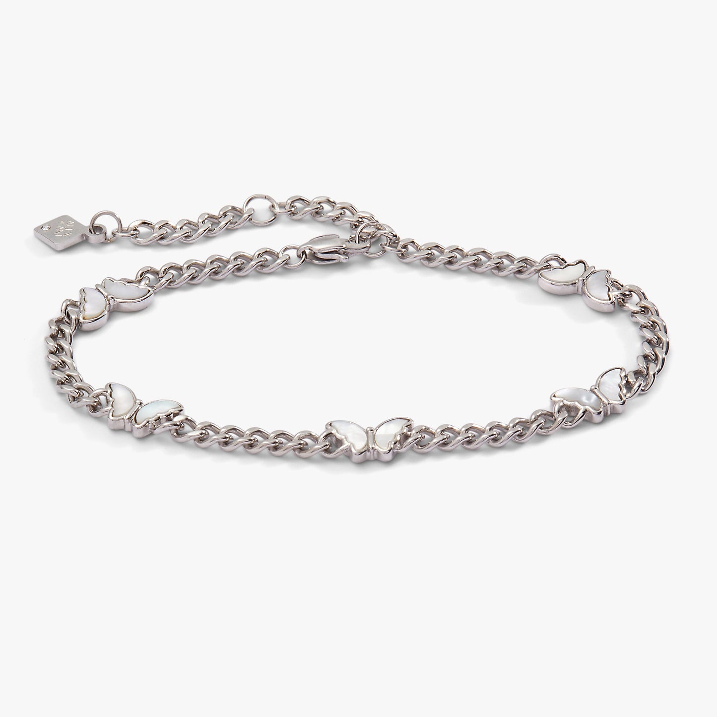 Butterfly Curb Chain Bracelet Stainless Steel Silver