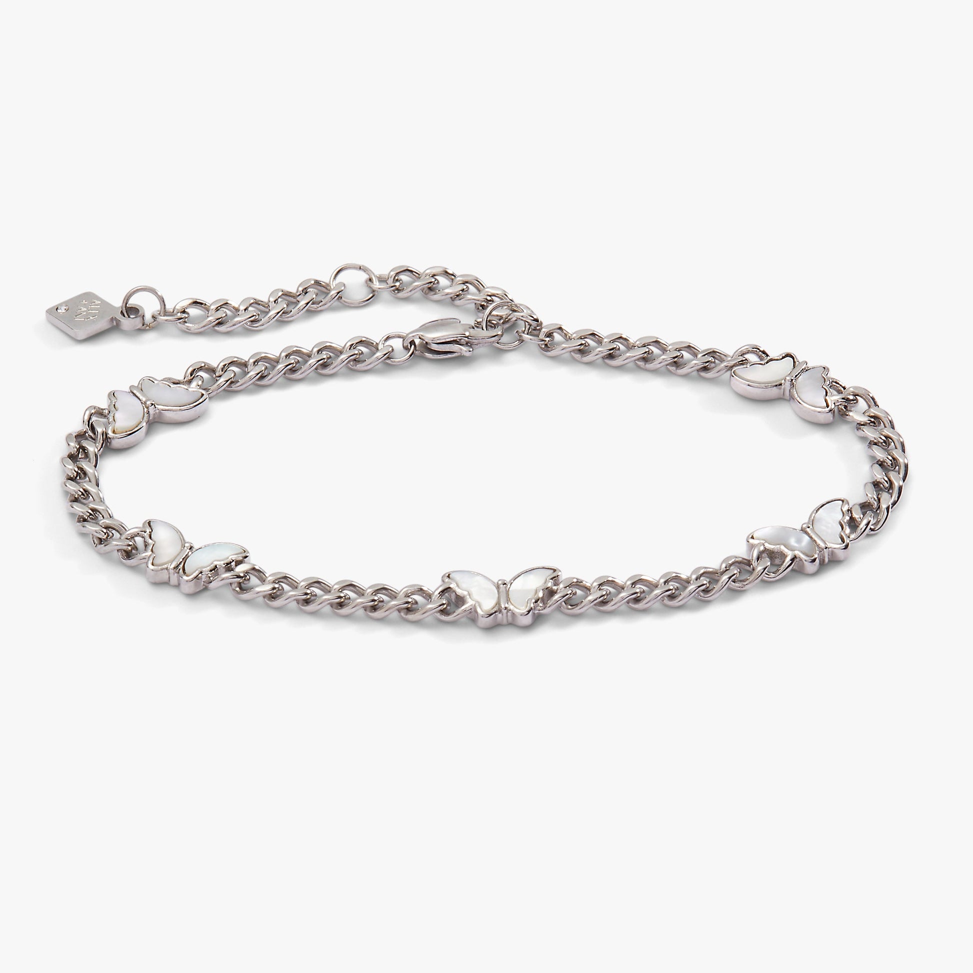 Butterfly Curb Chain Bracelet Stainless Steel Silver