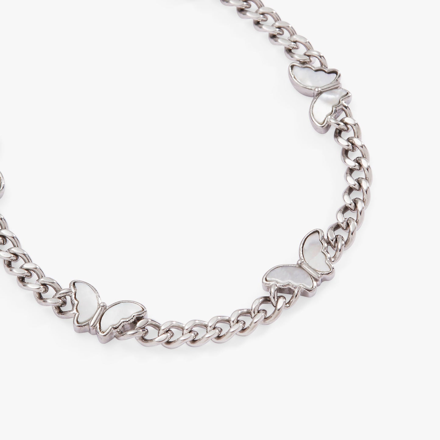 Butterfly Curb Chain Bracelet Stainless Steel Silver
