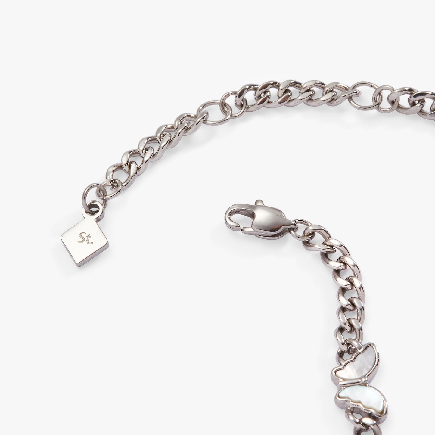 Butterfly Curb Chain Bracelet Stainless Steel Silver