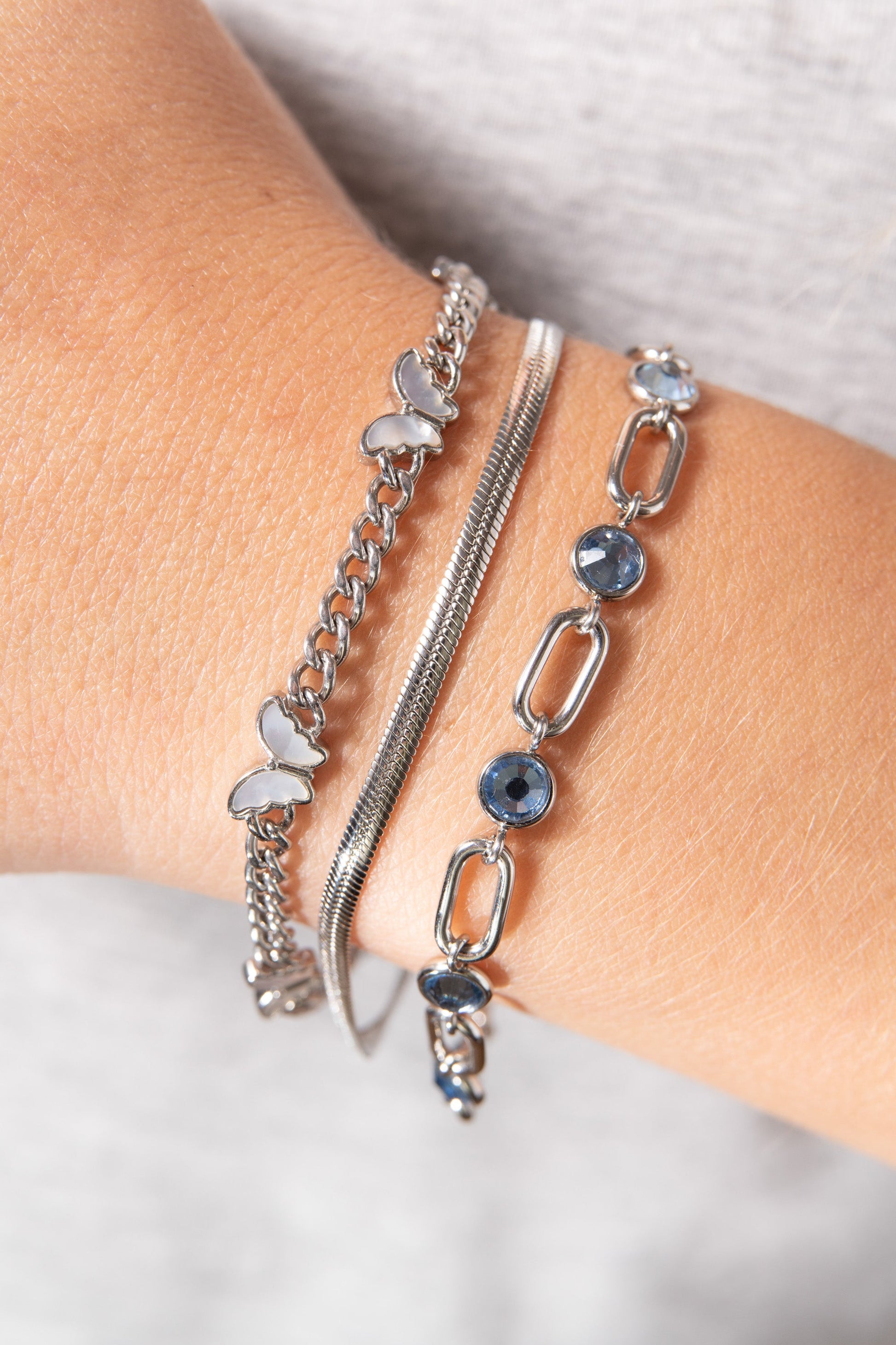 Butterfly Curb Chain Bracelet Stainless Steel Silver