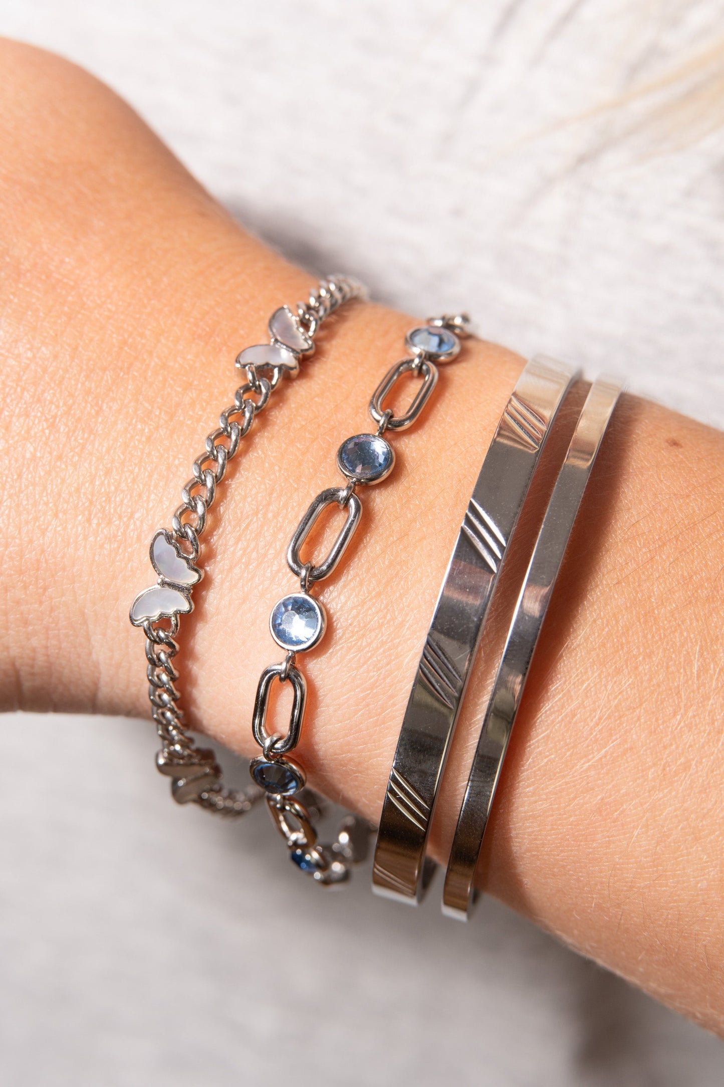 Butterfly Curb Chain Bracelet Stainless Steel Silver