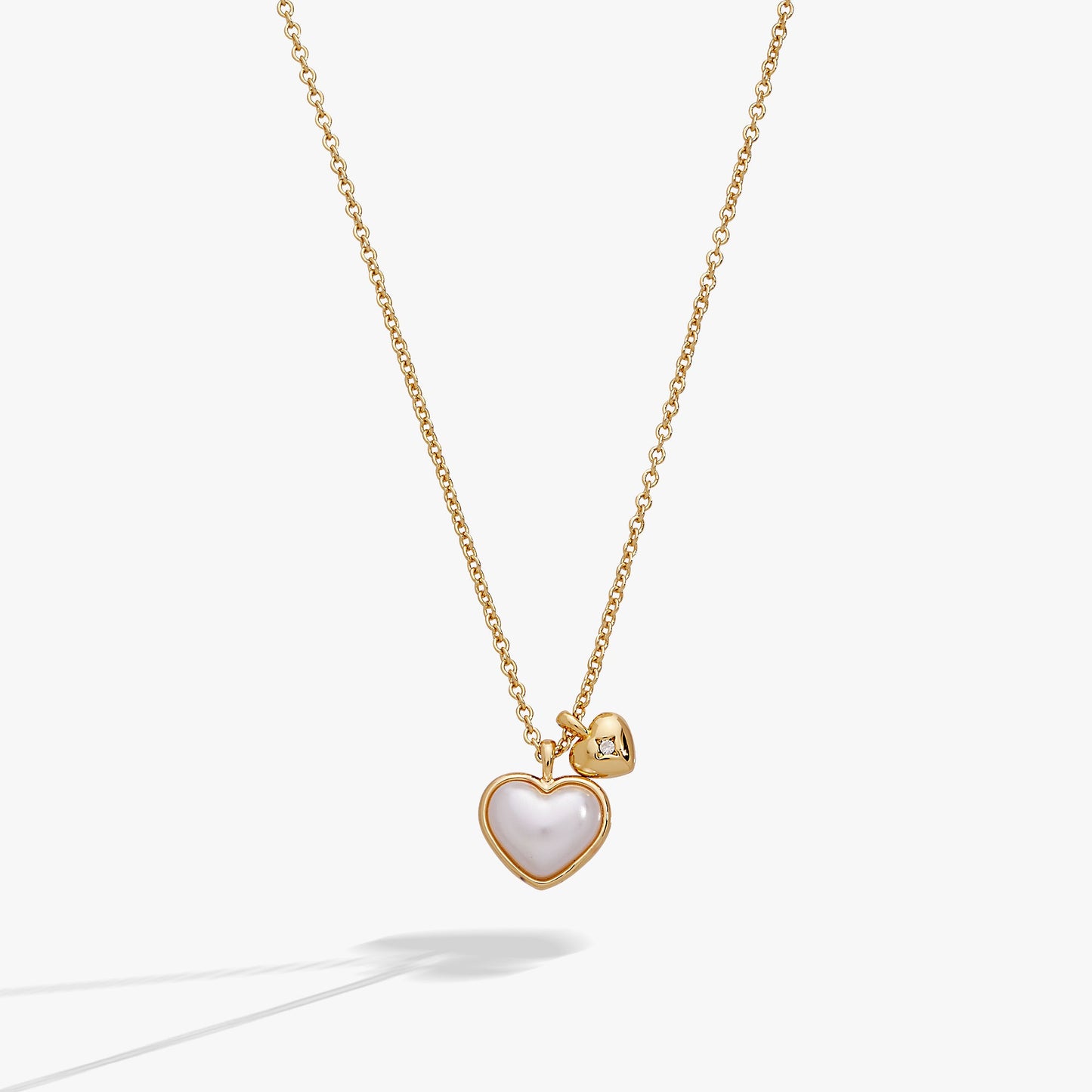 Pearl Heart Duo Charm Necklace Gold