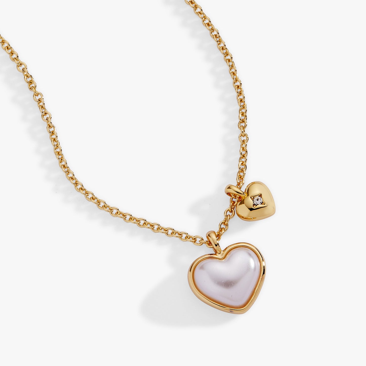Pearl Heart Duo Charm Necklace Gold