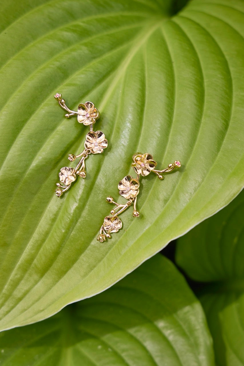 New York Botanical Garden Pansies Statement Earrings Gold