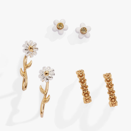 Daisy Earring Set of 3 Gold
