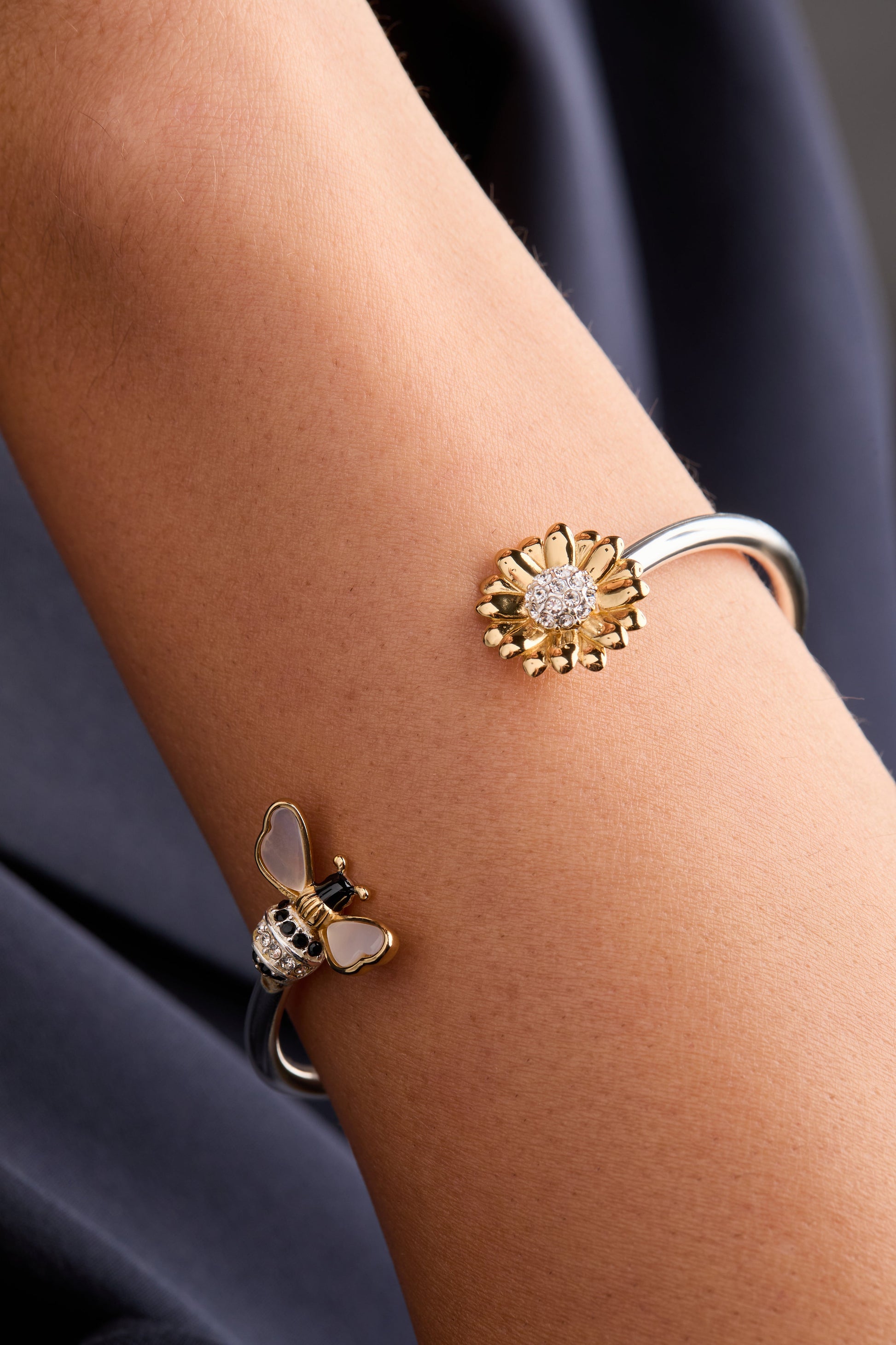 Sunflower & Bee Flex Cuff Alex and Ani Two Tone