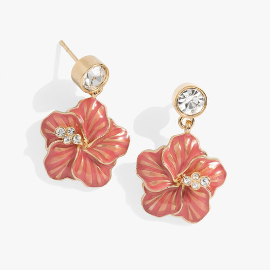 Hibiscus Drop Earrings Gold