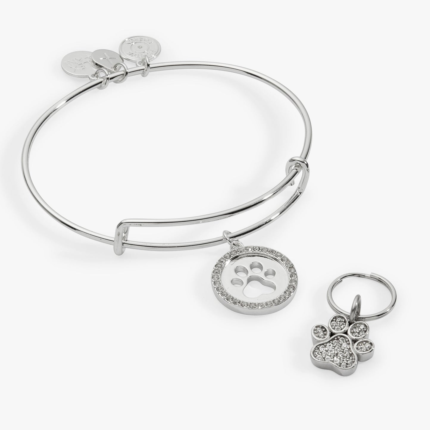 Paw Print Bangle & Charm, Set of 2 Silver