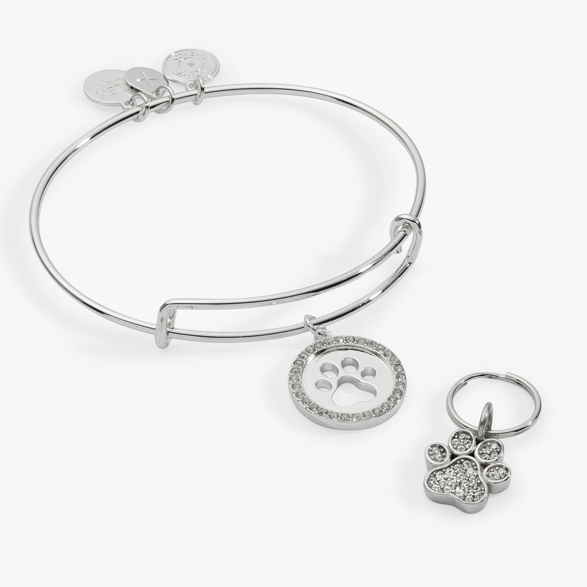 Paw Print Bangle & Charm, Set of 2 Silver