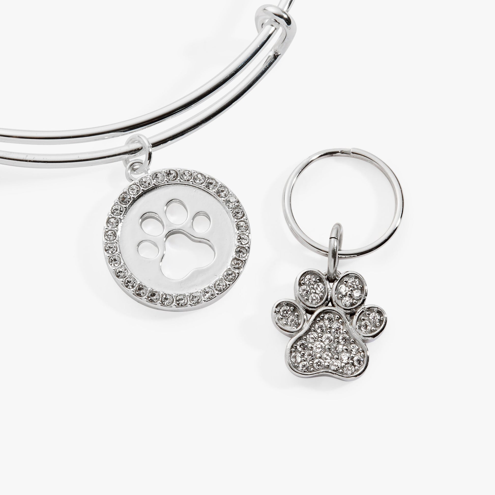 Paw Print Bangle & Charm, Set of 2 Silver