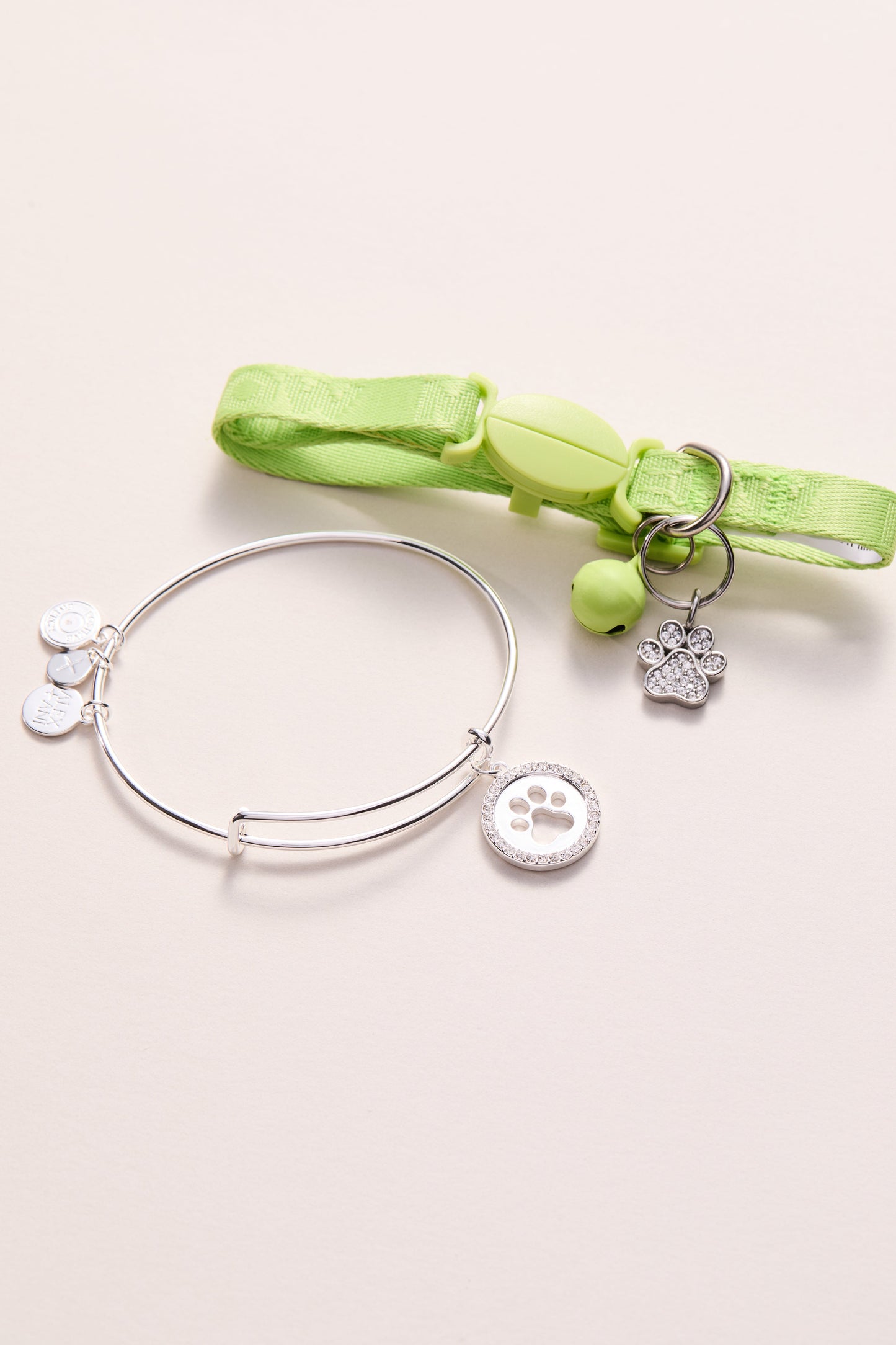 Paw Print Bangle & Charm, Set of 2 Silver