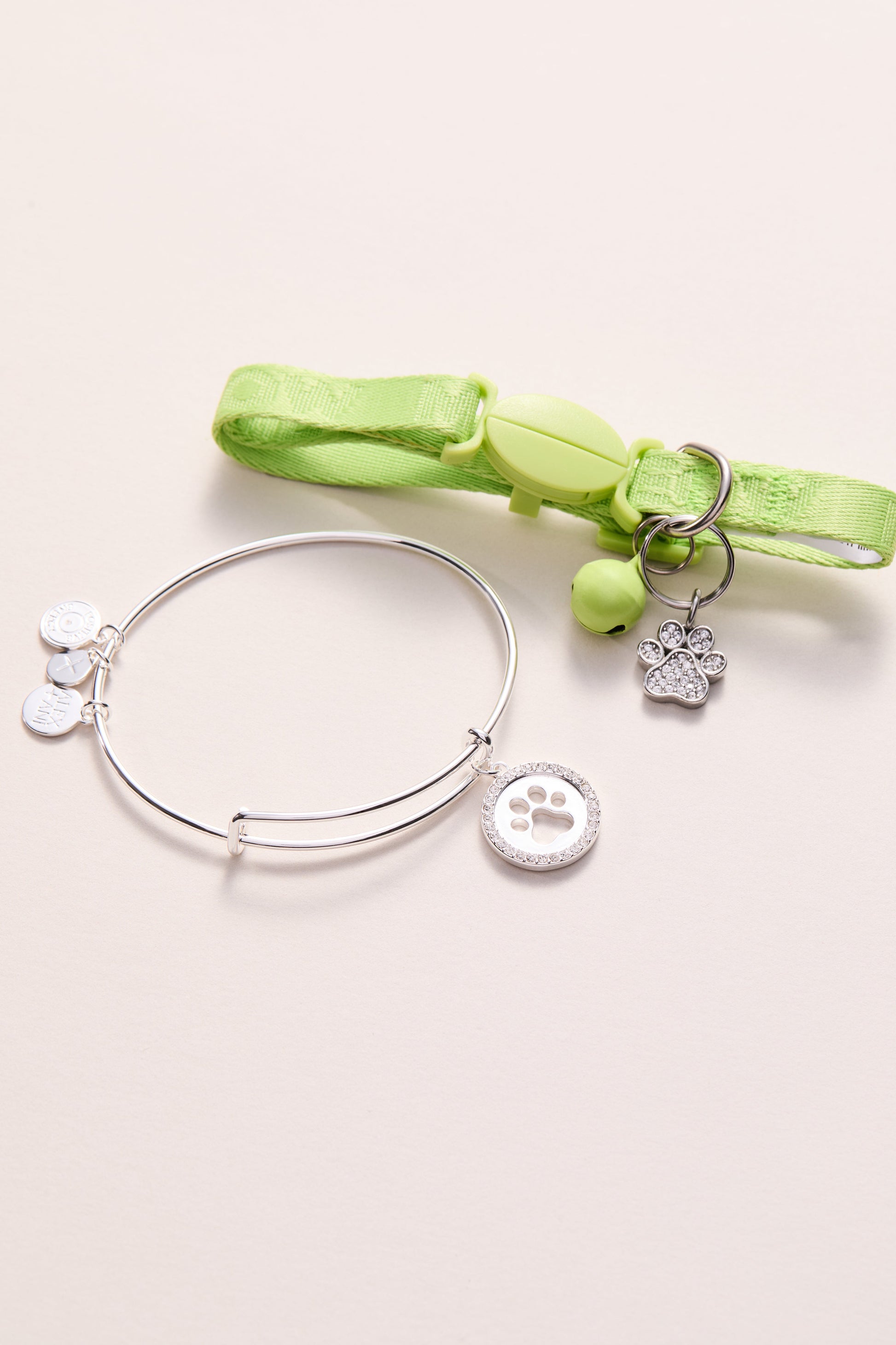 Paw Print Bangle & Charm, Set of 2 Silver