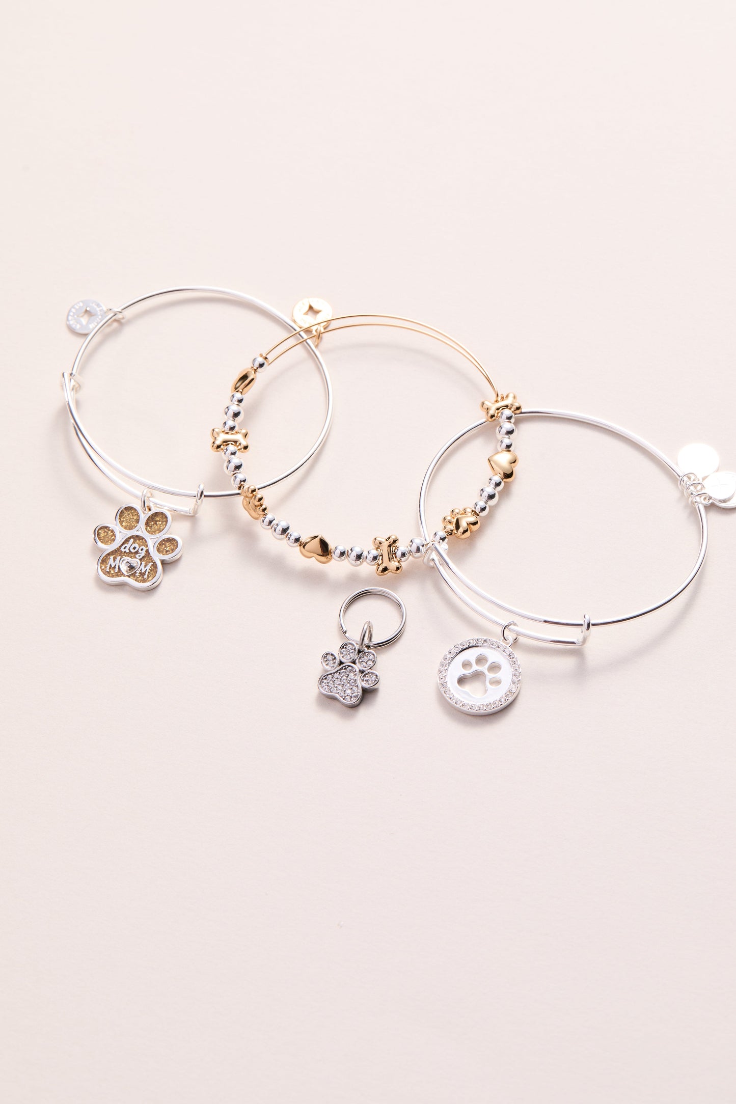 Paw Print Bangle & Charm, Set of 2 Silver