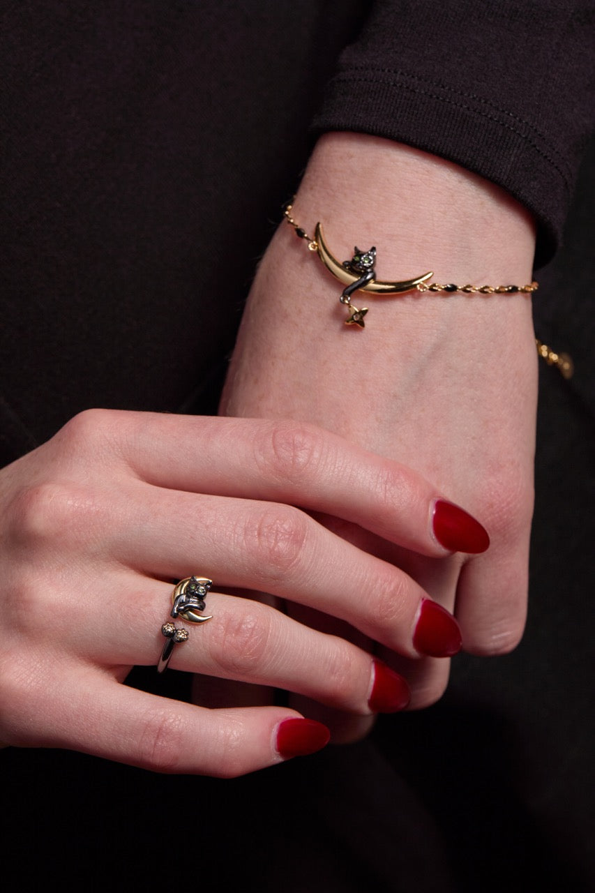 Celestial Cat Linear Bracelet Two Tone