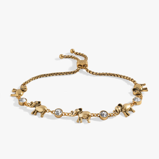 Elephant Crystal Bolo Bracelet Antique Gold