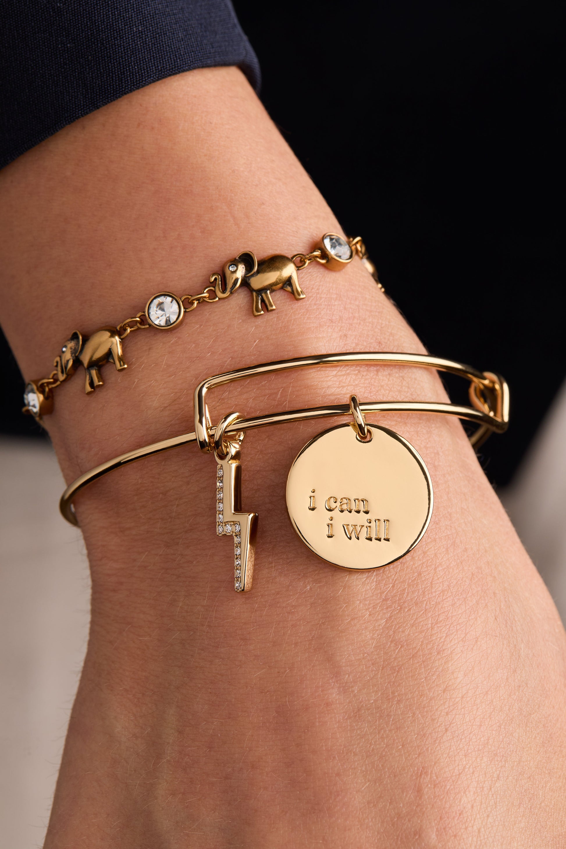 Elephant Crystal Bolo Bracelet Antique Gold