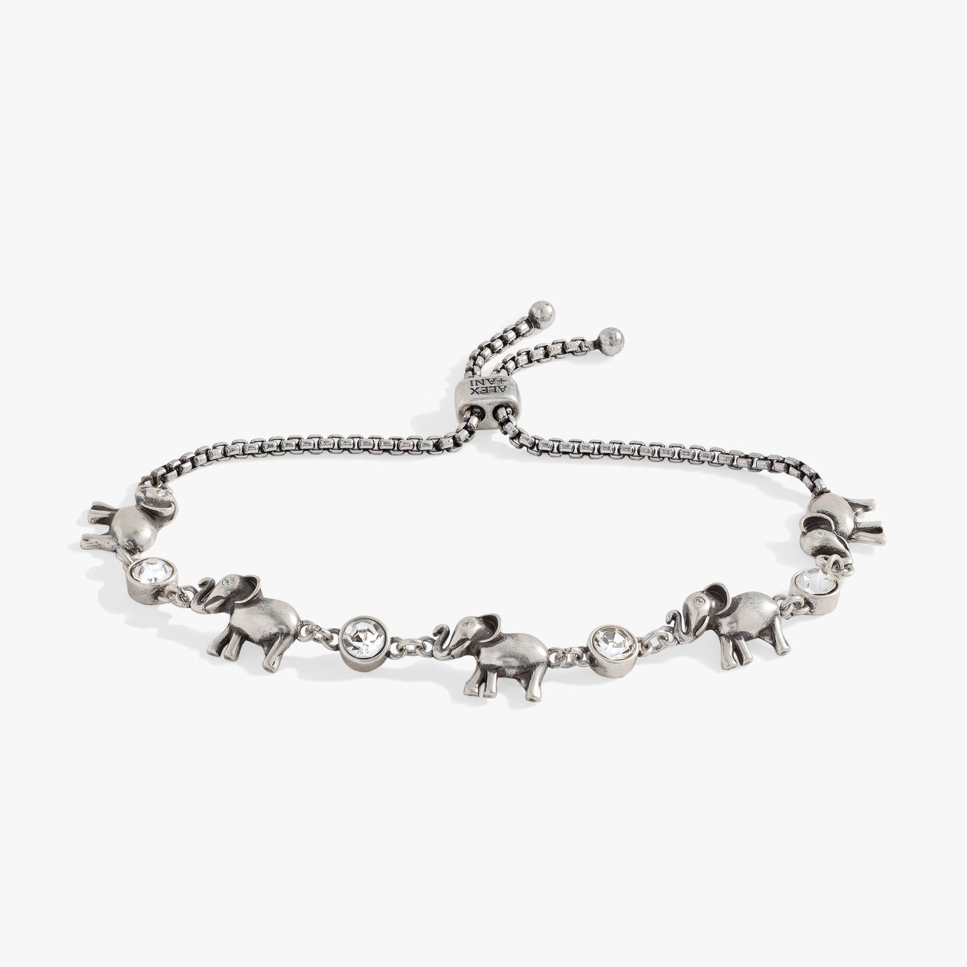 Elephant Crystal Bolo Bracelet Antique Gold