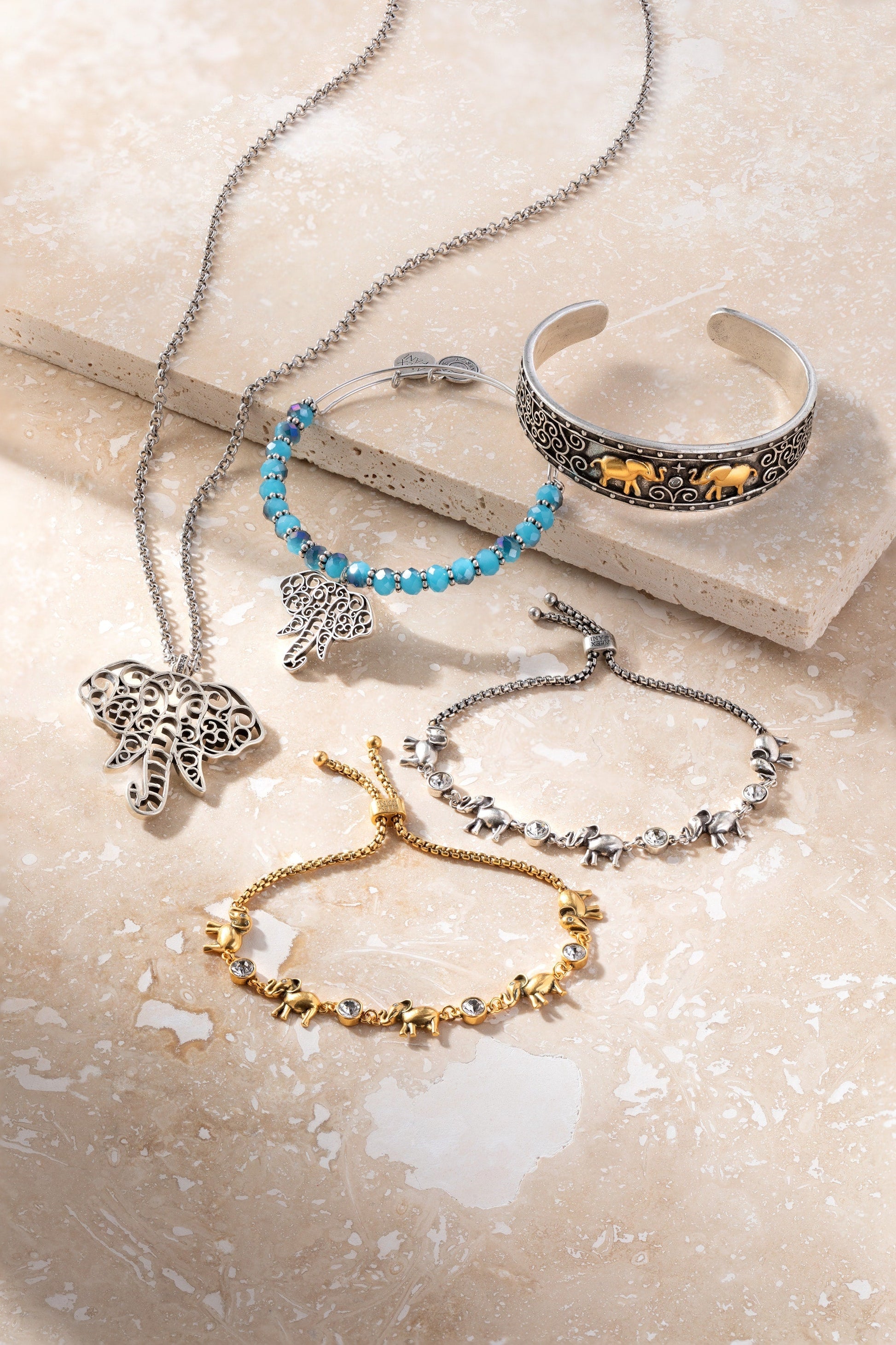 Elephant Crystal Bolo Bracelet Antique Gold