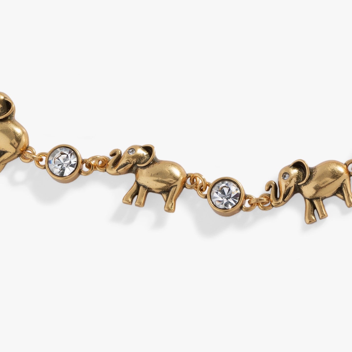 Elephant Crystal Bolo Bracelet Antique Gold