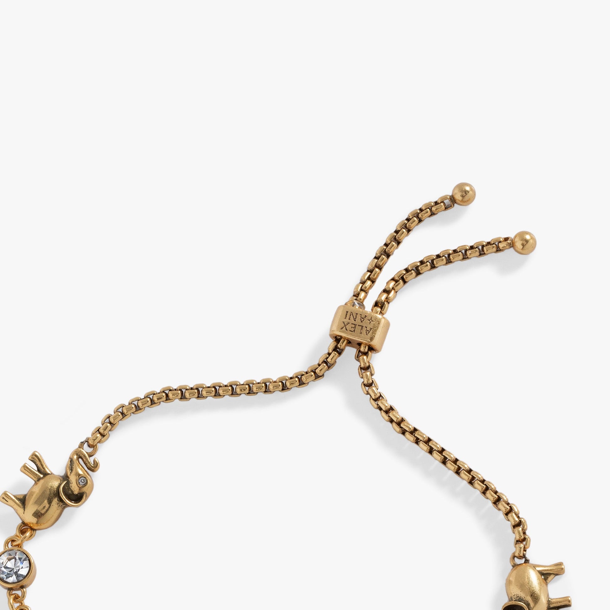 Elephant Crystal Bolo Bracelet Antique Gold