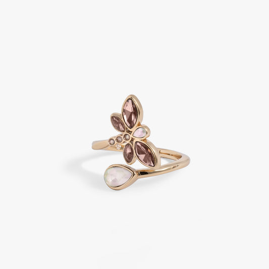 Crystal Dragonfly Ring Gold