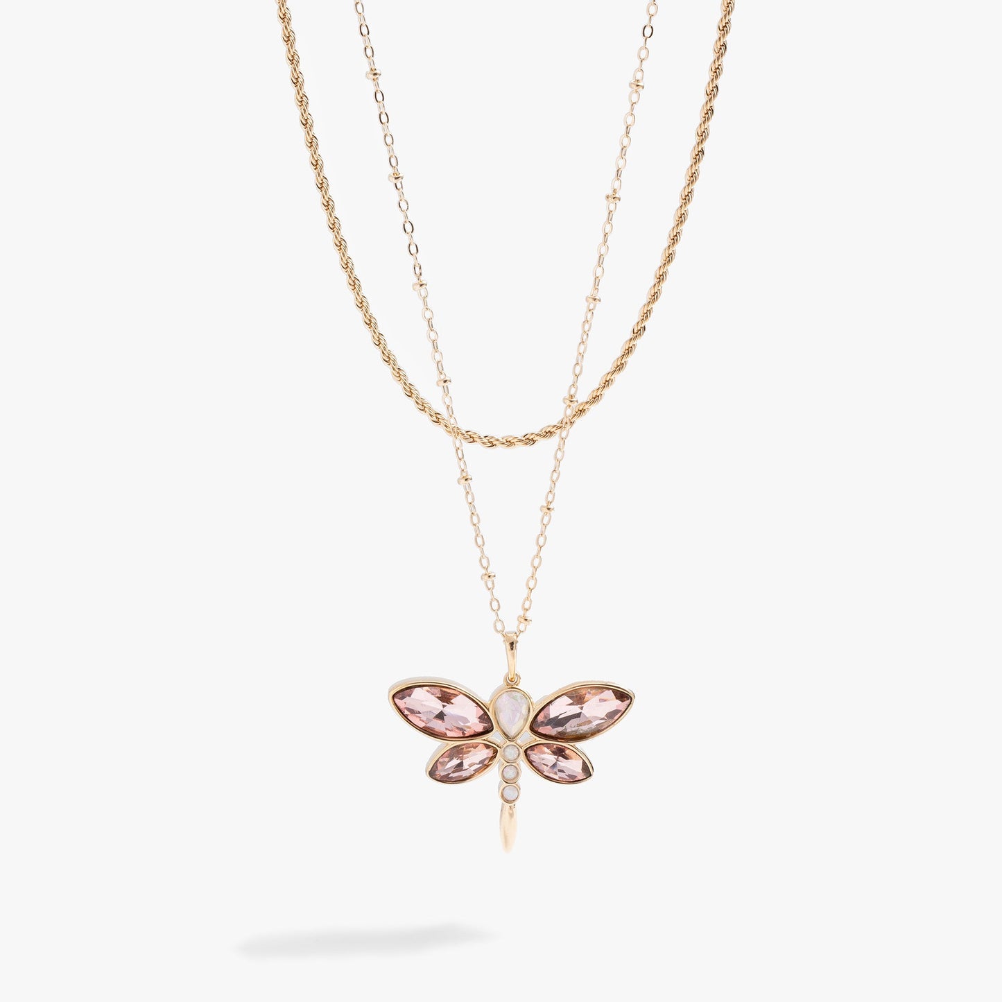 Crystal Dragonfly Double Layer Necklace Gold