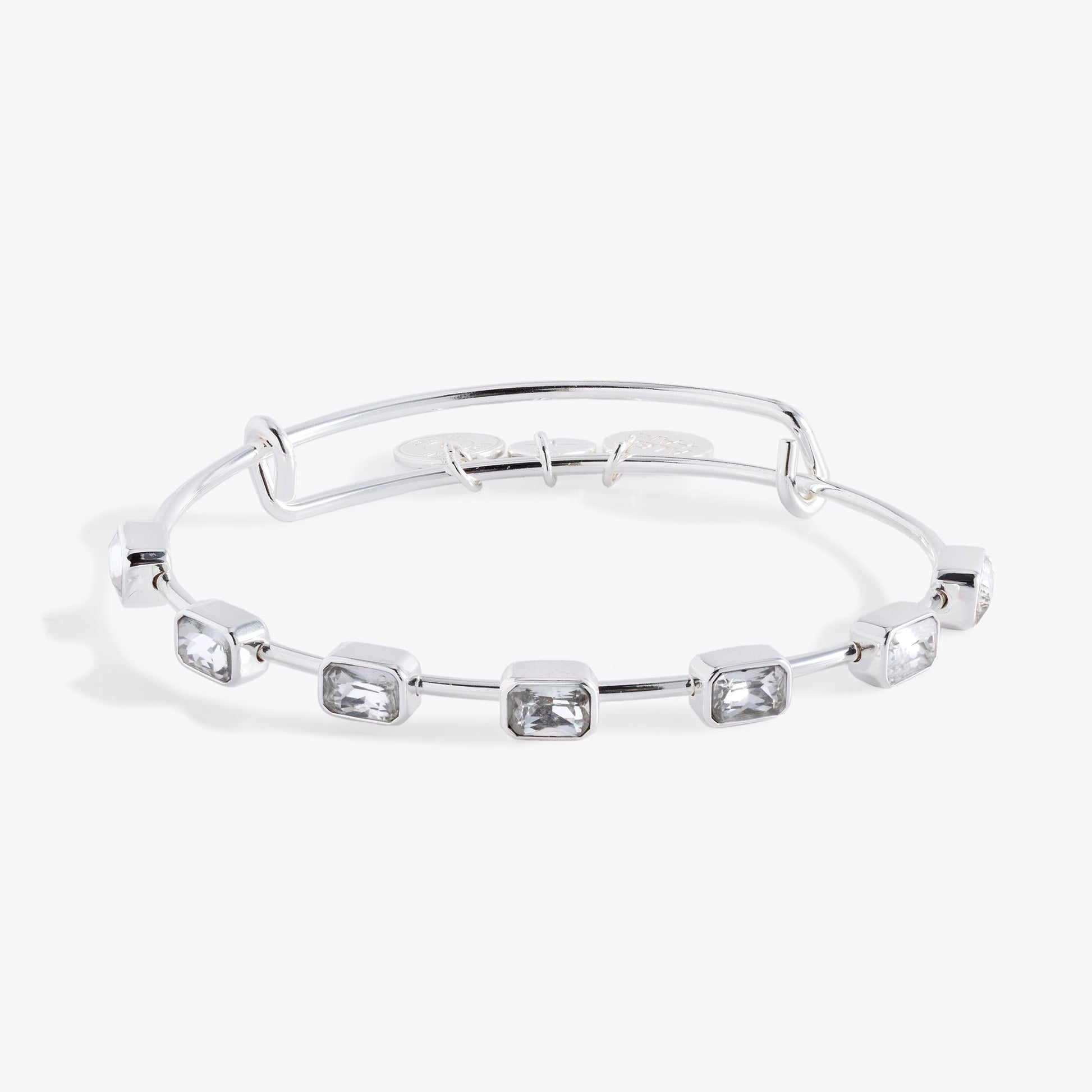 April Birthstone Emerald Cut Bangle Silver