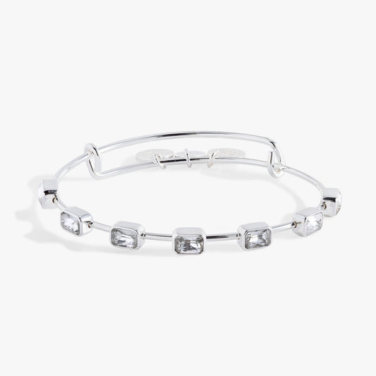April Birthstone Emerald Cut Bangle Silver