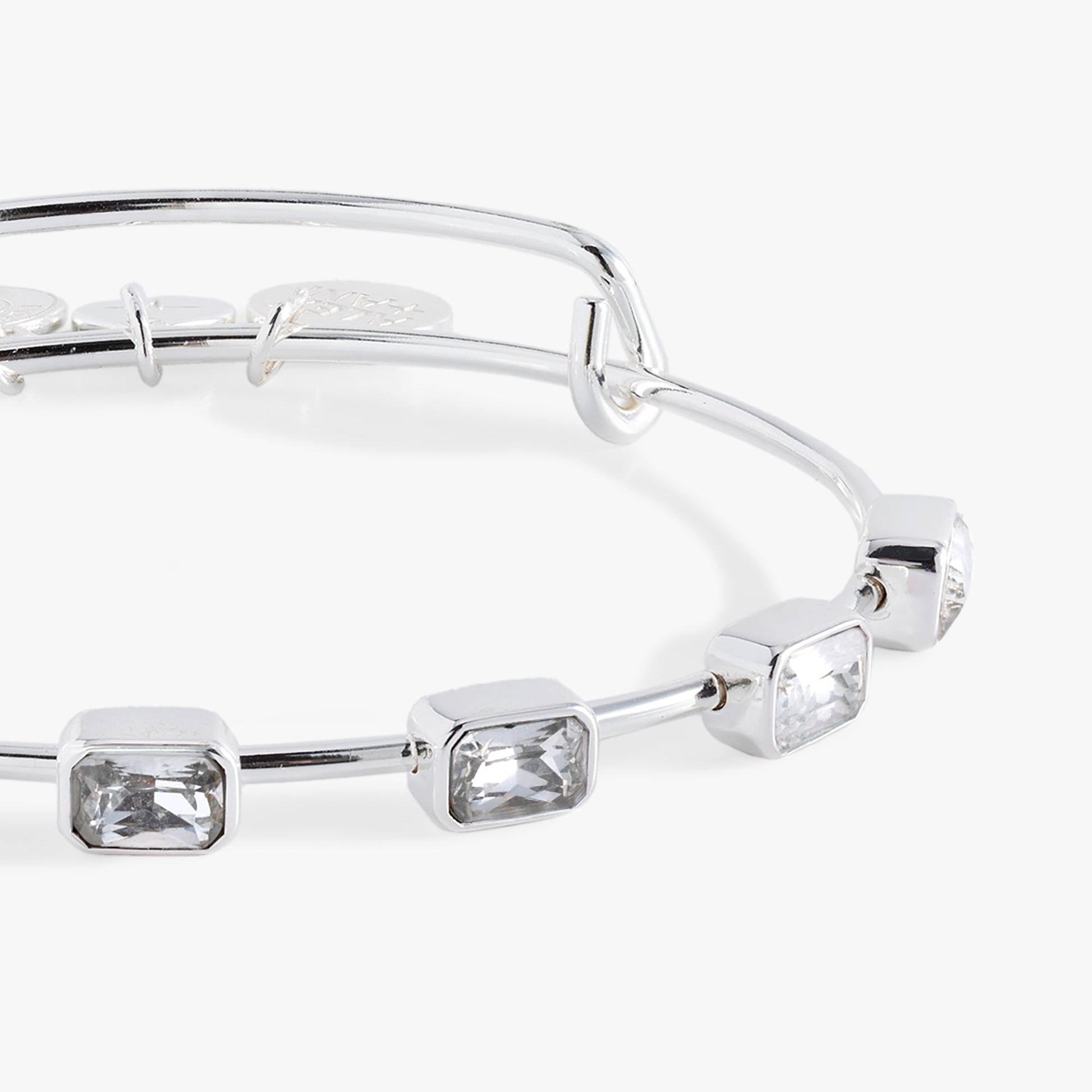 April Birthstone Emerald Cut Bangle Silver