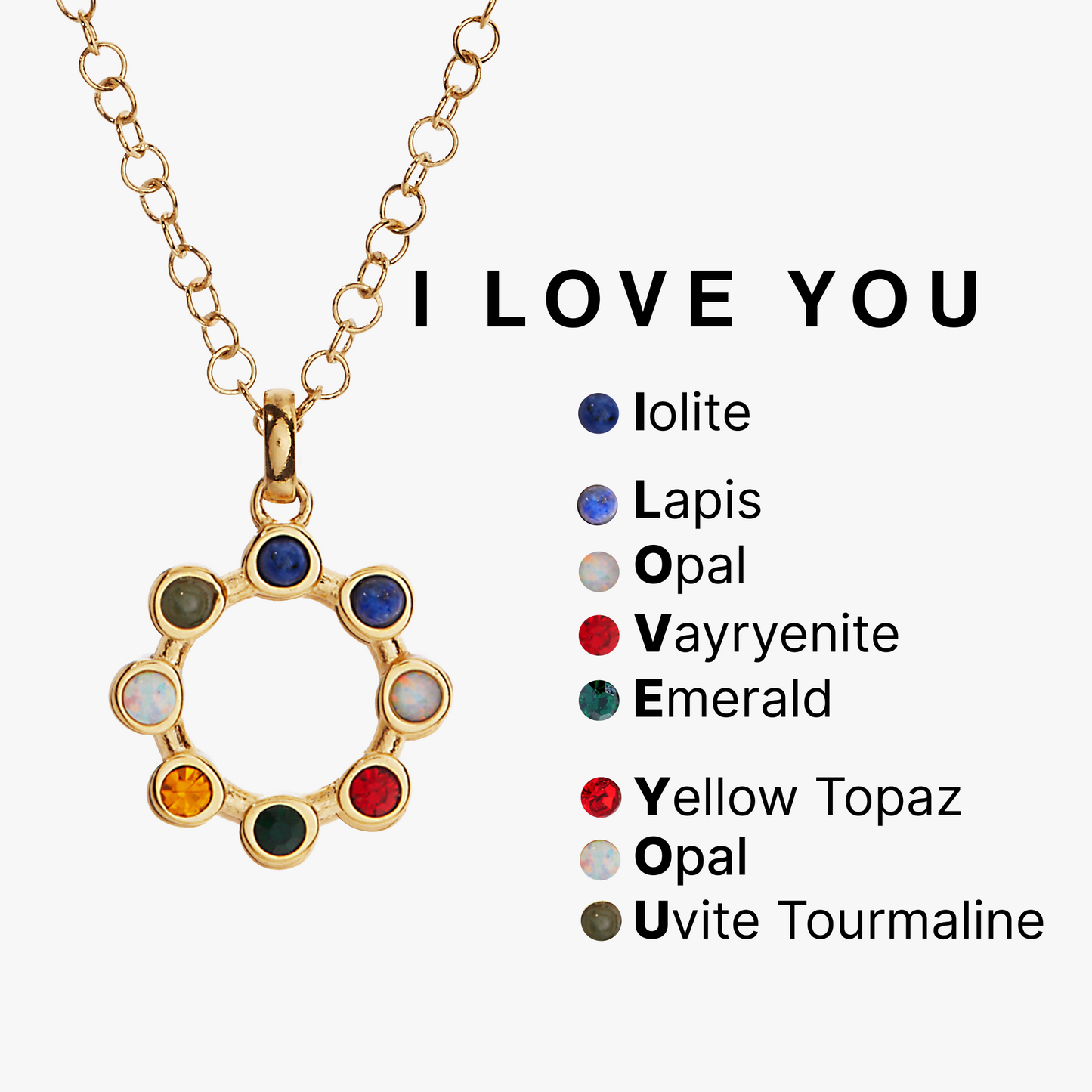 I Love You Crystal Necklace Stainless Steel Gold