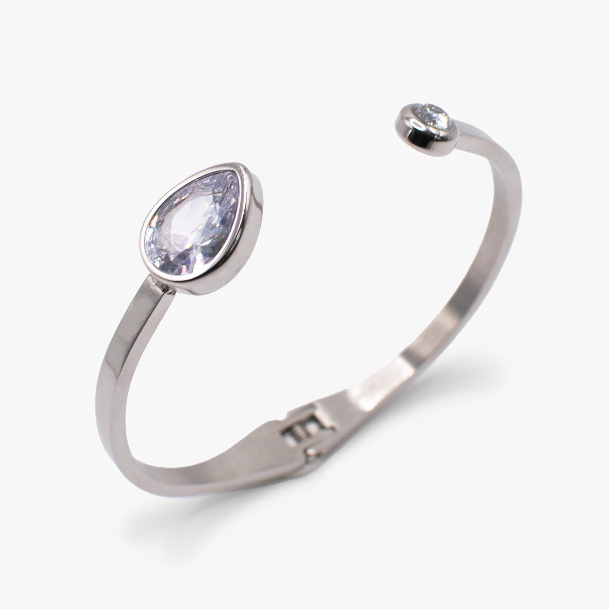 Crystal Hinge Cuff Bracelet – Statement Special Occasion Bracelet Stainless Steel Silver