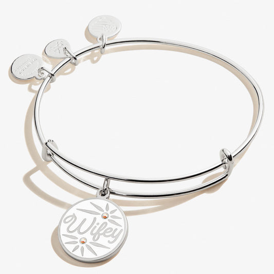 Wifey Bridal Charm Bangle Bracelet – Wedding Gift for Bride Silver