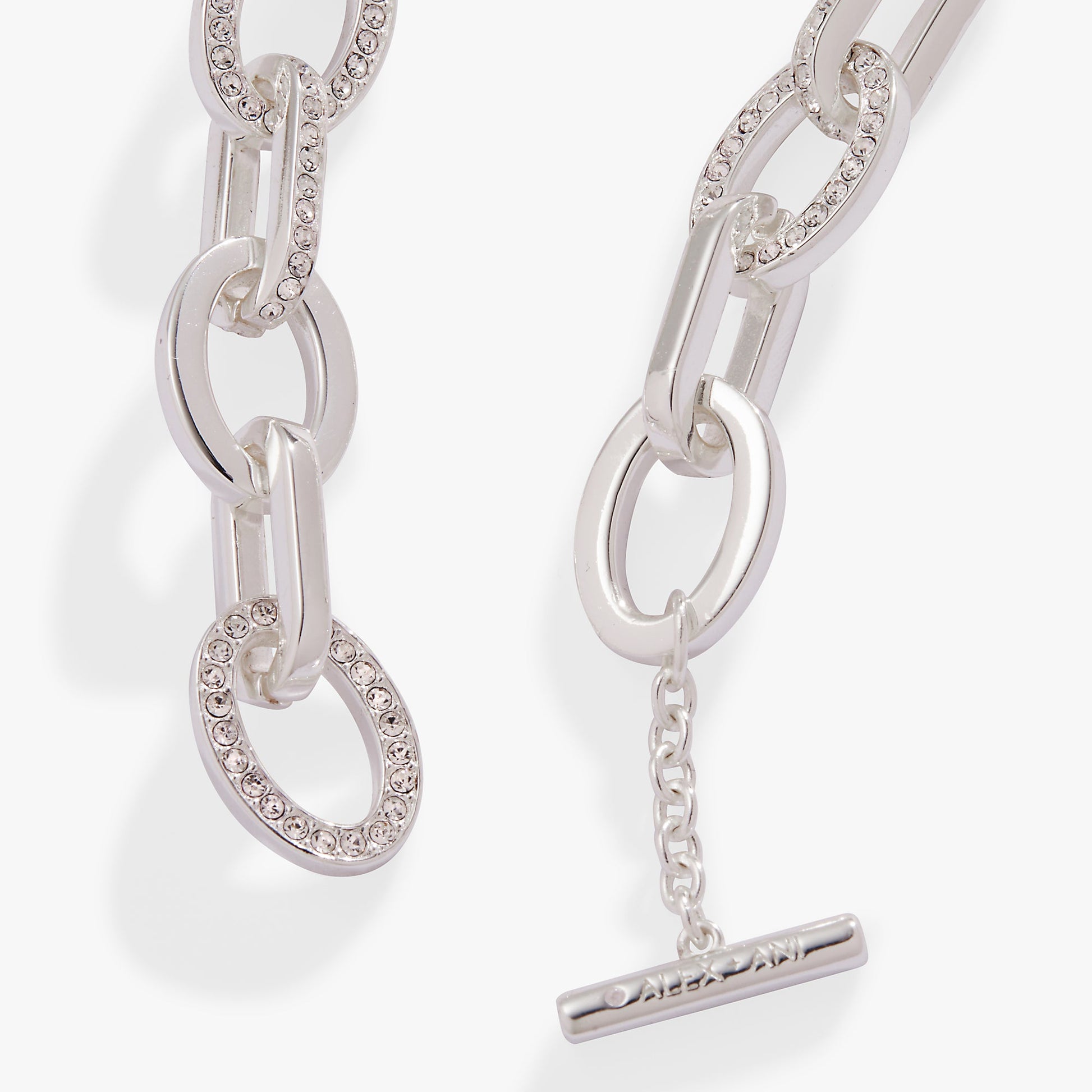 Oval Link Crystal Chain Toggle Bracelet Gold