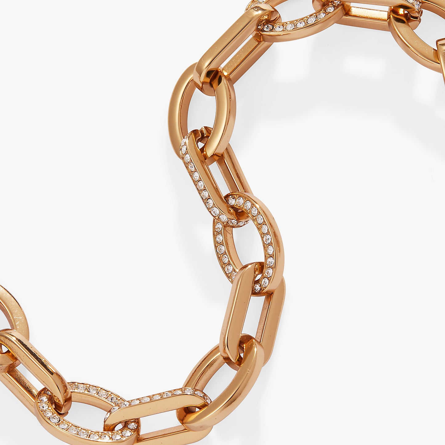 Oval Link Crystal Chain Toggle Bracelet Gold