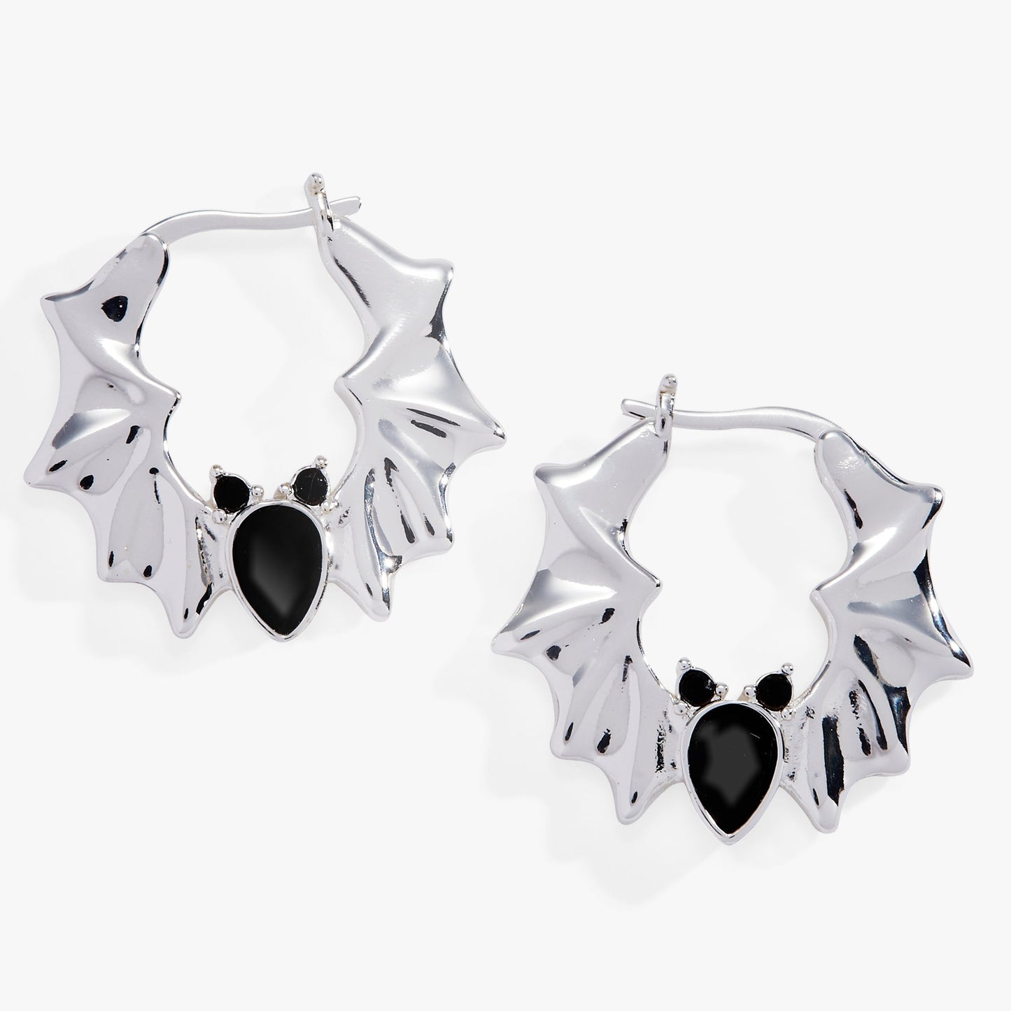 Crystal Bat Hoop Earrings Silver