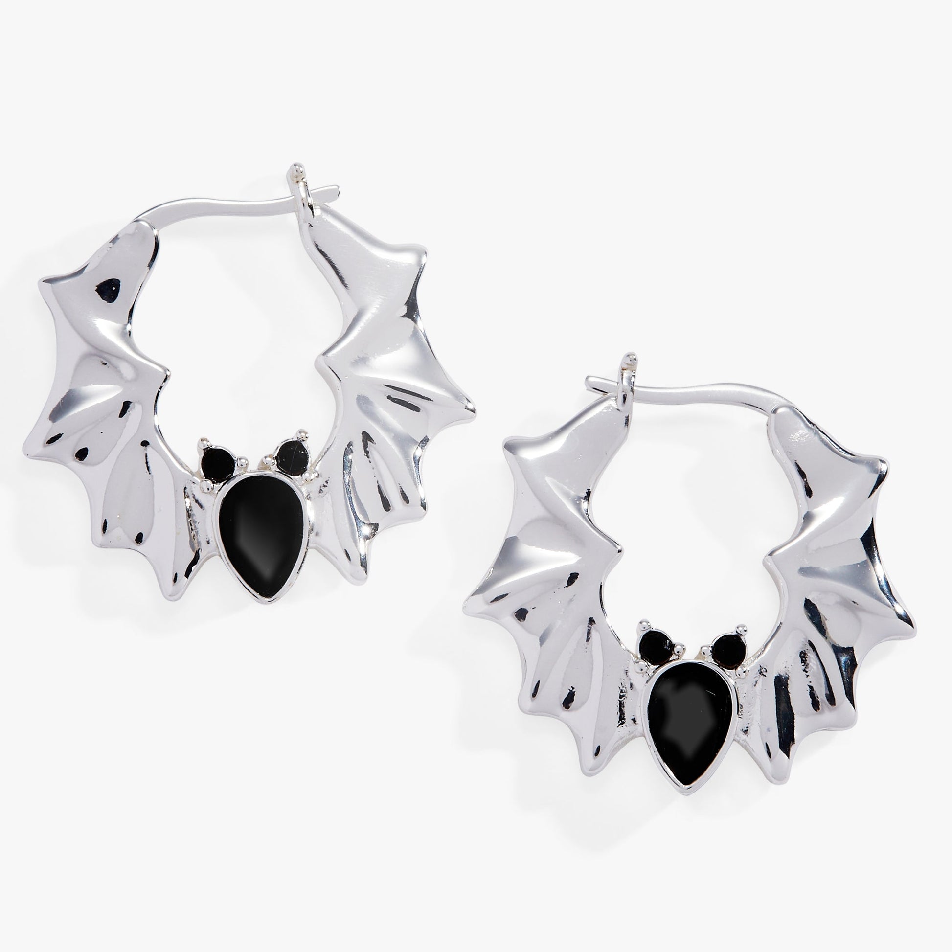Crystal Bat Hoop Earrings Silver
