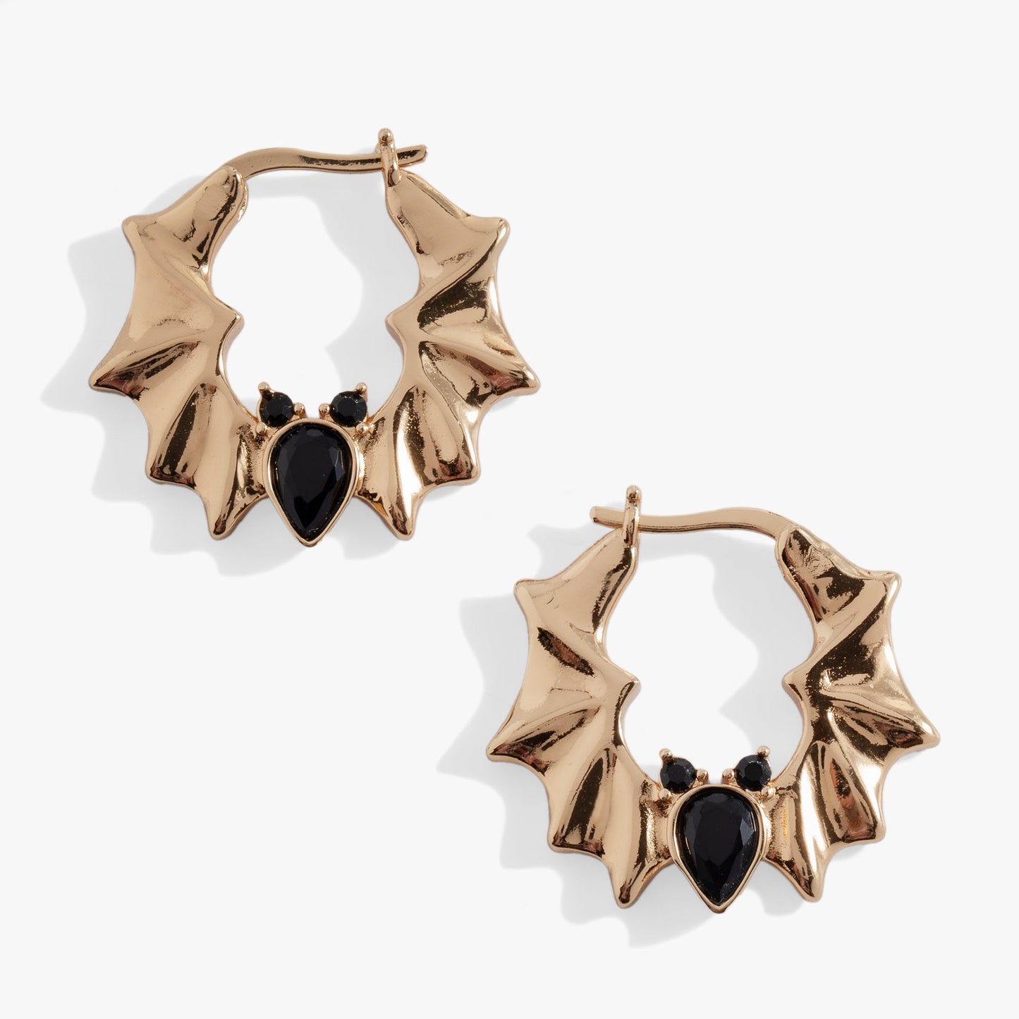 Crystal Bat Hoop Earrings Silver