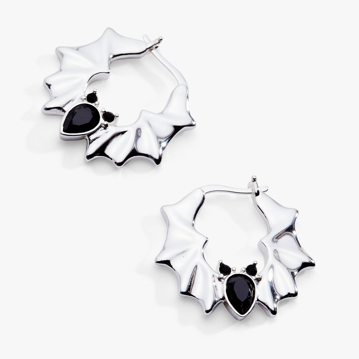 Crystal Bat Hoop Earrings Silver