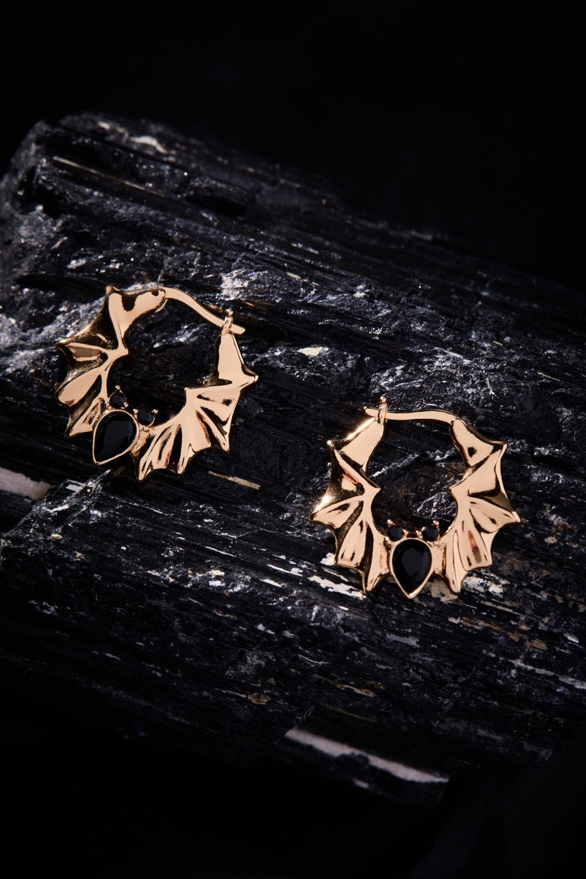 Crystal Bat Hoop Earrings Silver