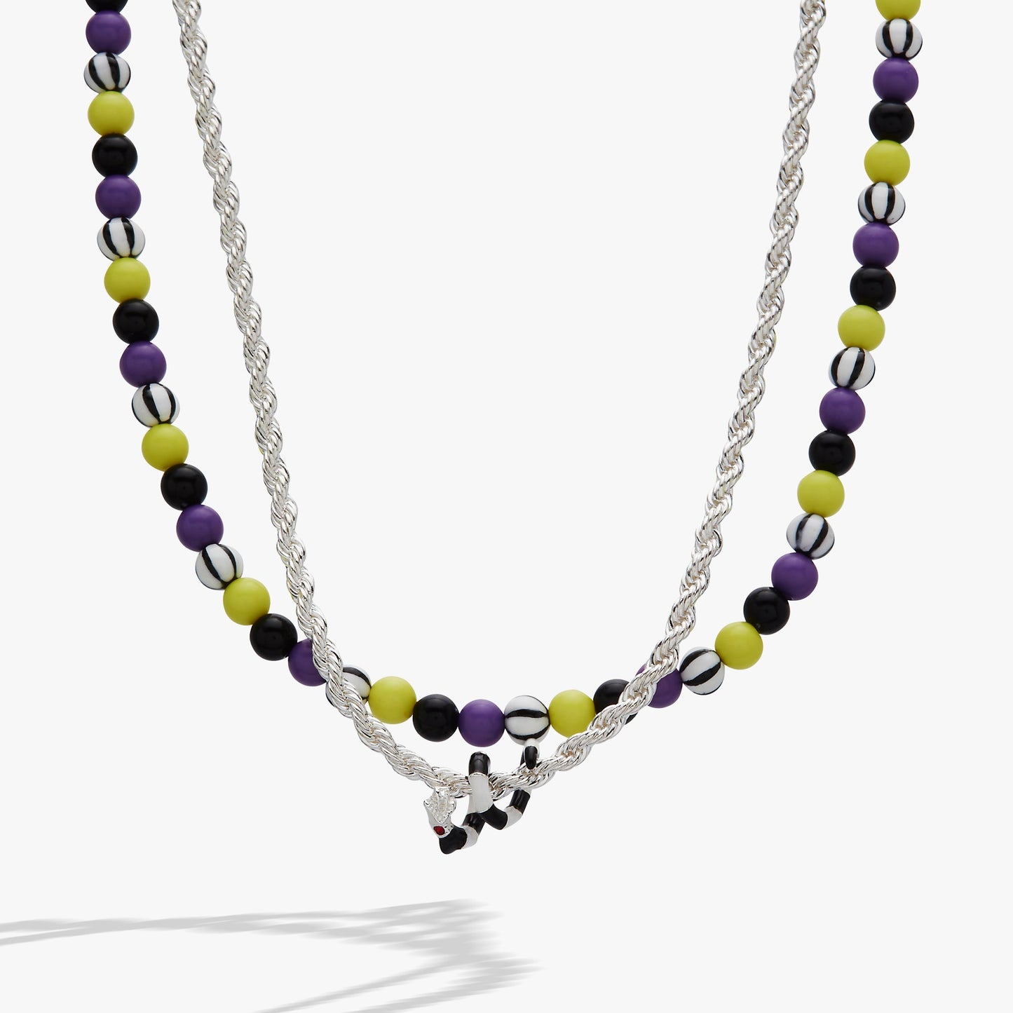 BEETLEJUICE™ Sandworm Beaded Adjustable Necklace Silver