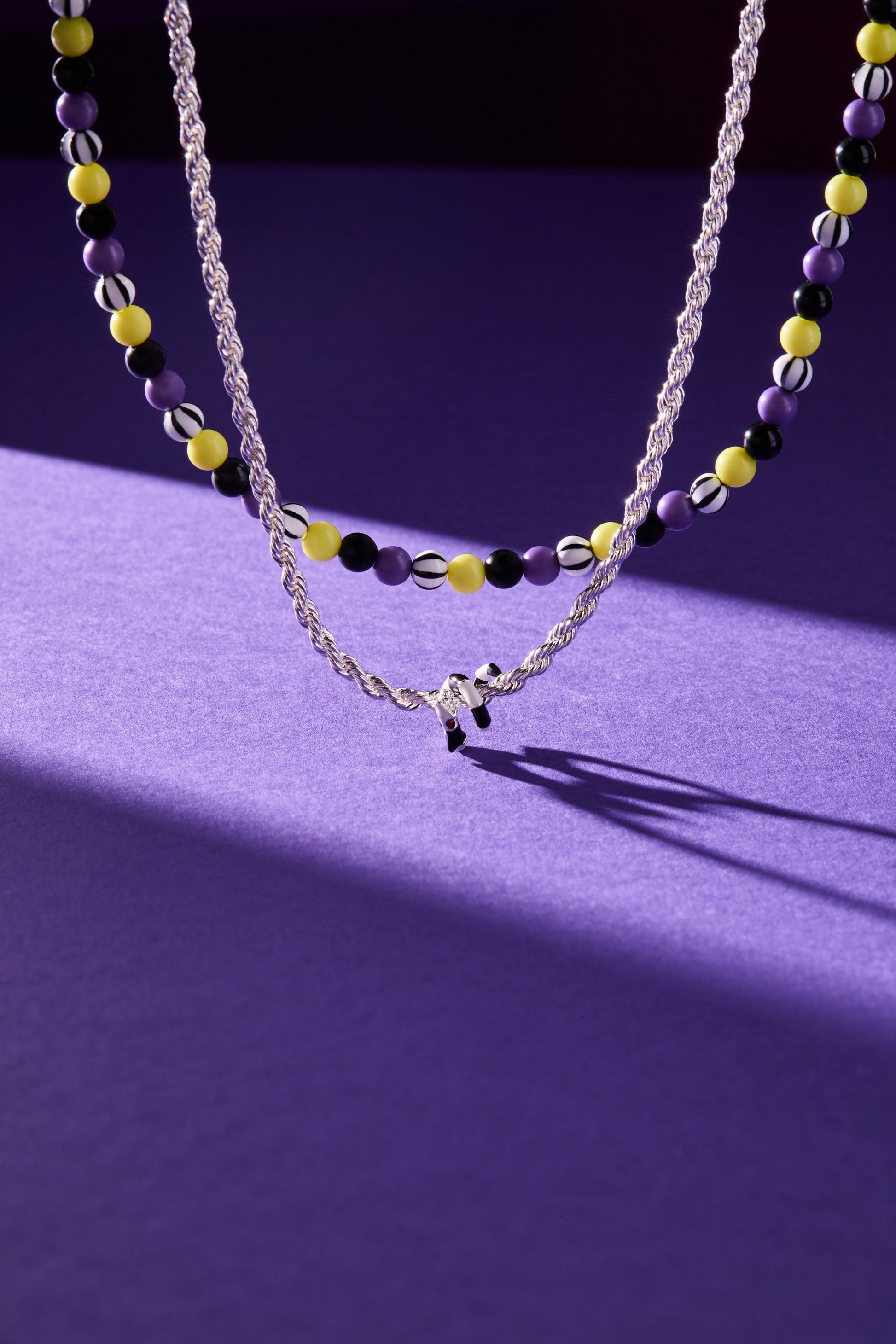 BEETLEJUICE™ Sandworm Beaded Adjustable Necklace Silver